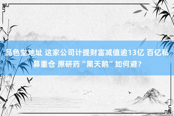 品色堂地址 这家公司计提财富减值逾13亿 百亿私募重仓 原研药“黑天鹅”如何避？