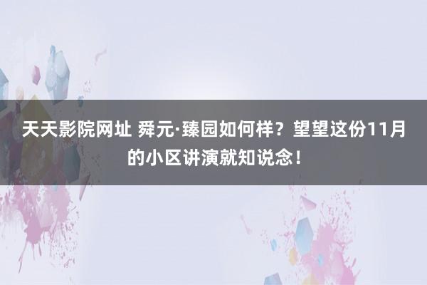 天天影院网址 舜元·臻园如何样？望望这份11月的小区讲演就知说念！